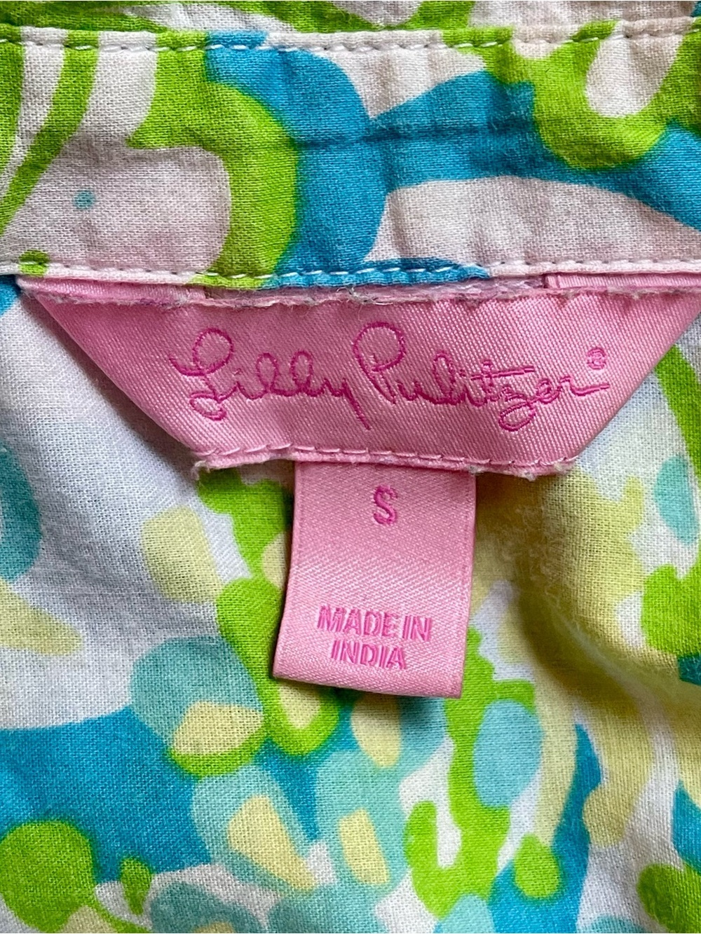 Lilly Pulitzer Tunic Dress S Blue Green Floral 100% Cotton Gold Buttons - Picture 6 of 7